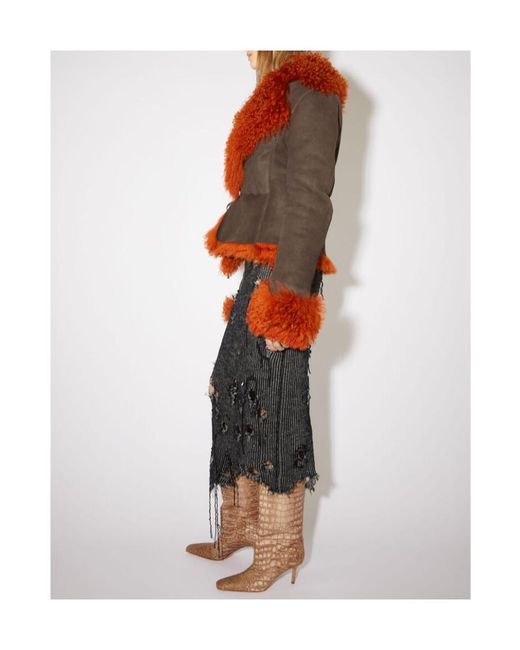 Acne Orange Logo Sheepskin Trimmed Casual Jacket
