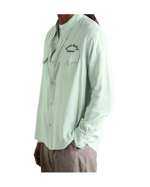Visvim Green Embroidered Snap-Button Shirt for men