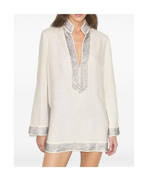 Tory Burch White Embellished Linen Tunic