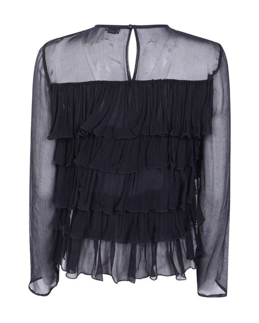 Elisabetta Franchi Blue Ruffled Semi-Sheer Blouse