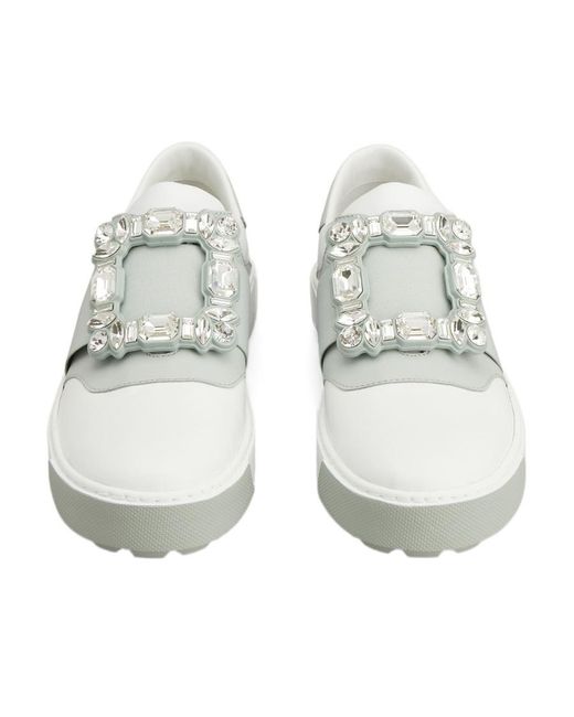 Roger Vivier White Very Vivier Strass Buckle Sneakers