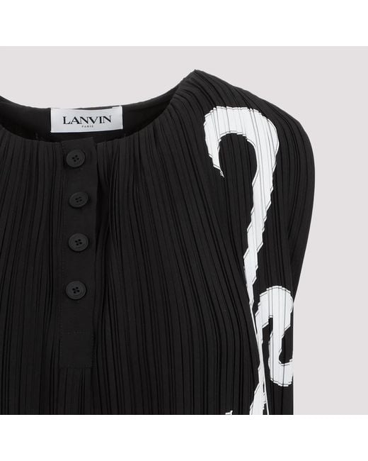 Lanvin Black Abstract-Print Pleated Sleeveless Blouse