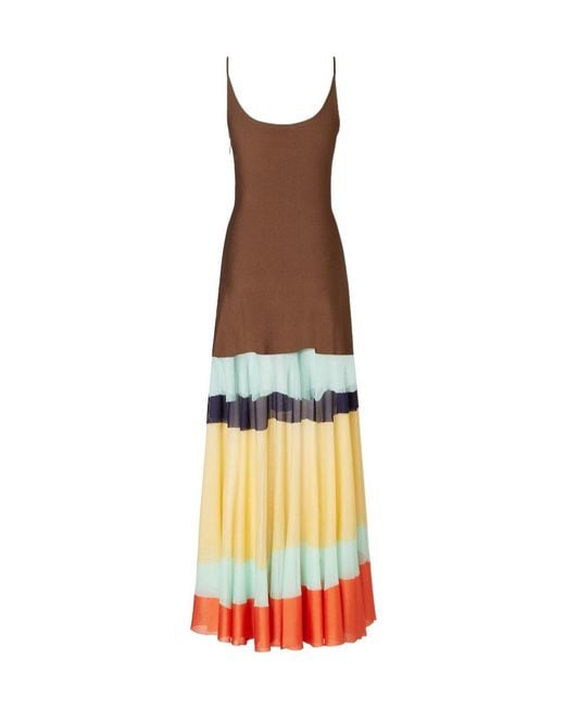 Fendi White Tiered Striped Long Dress