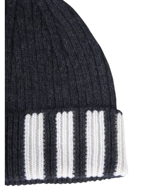 Thom Browne Blue 4-Bar Knitted Beanie for men