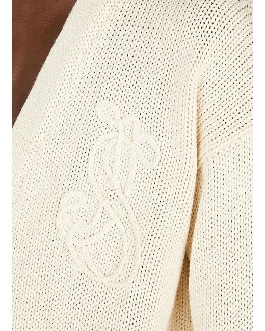 Jil Sander Natural Logo Intarsia Knitted Cardigan for men