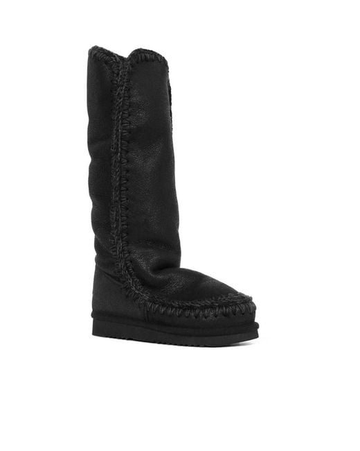 Mou Black Eskimo 40 Metallic-Finish Contrast Stitched Boots