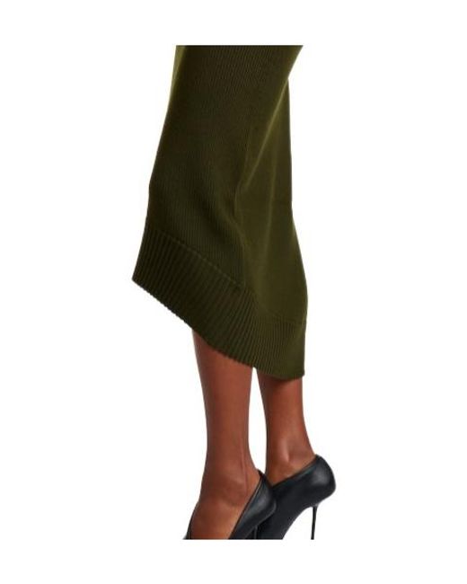 Victoria Beckham Green Ribbed-Knit Wool Midi Skirt