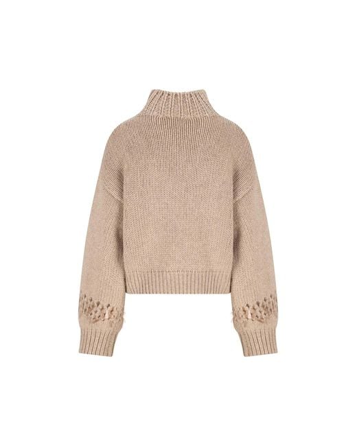 Brunello Cucinelli Natural Embellished Turtleneck Jumper