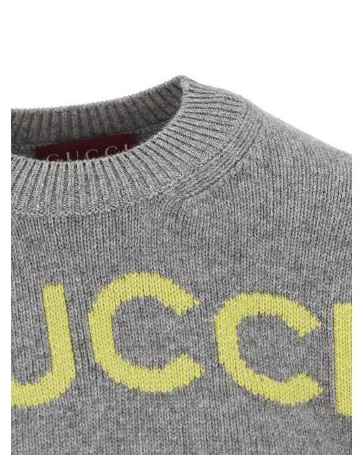 Gucci Gray Logo Intarsia Knit Jumper