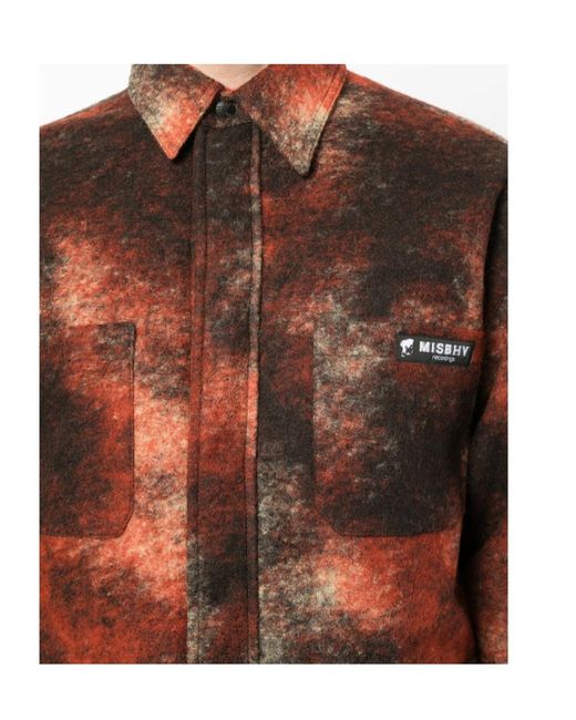 M I S B H V Brown Patterned Logo-Patch Shirt for men