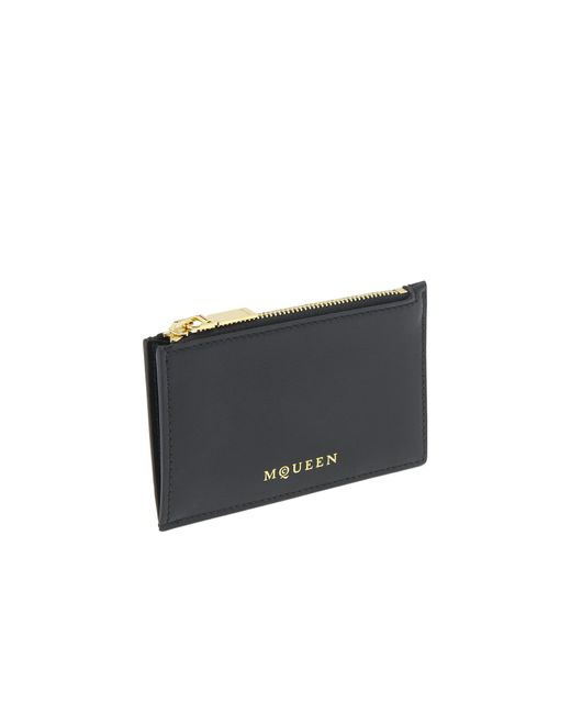 McQueen Black Logo Printed Zipped Card Holder