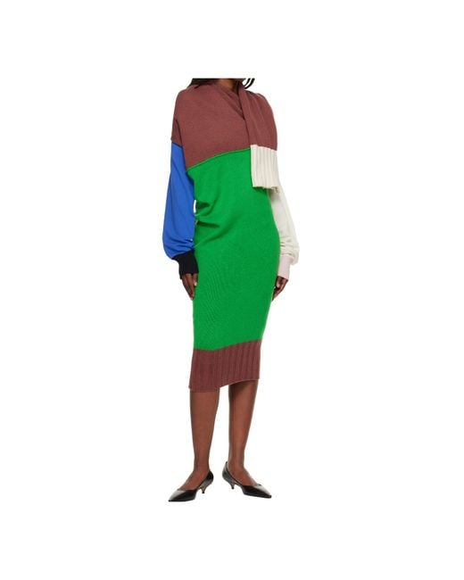 Issey Miyake Green Color-Blocked Knit Dress
