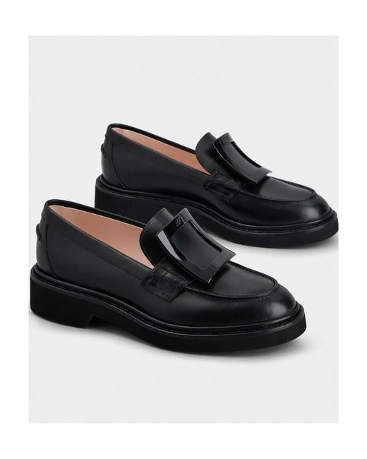 Roger Vivier Black Viv' Rangers Metal Buckle Loafers