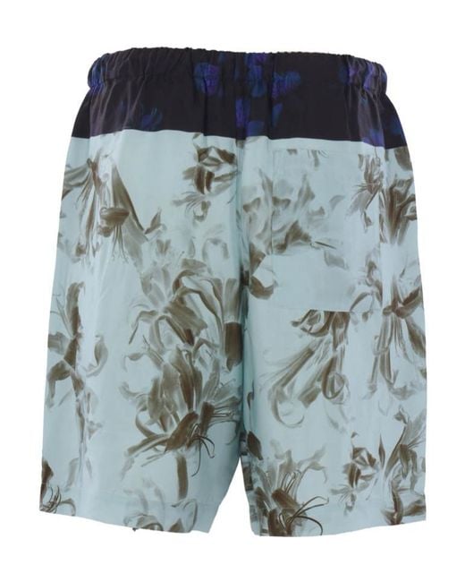 Dries Van Noten Blue Floral Printed Drawstring Shorts for men
