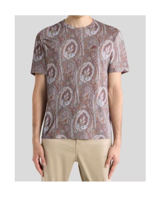 Etro Purple Floral Paisley Motif Crewneck T-Shirt for men