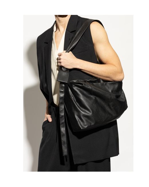 Yohji Yamamoto Black Puff Leather Shoulder Bag for men