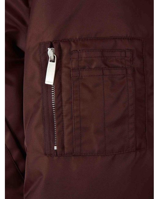 Off-White c/o Virgil Abloh Brown Logo-Patch Zip-Up Bomber Jacket