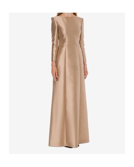Alberta Ferretti Natural Long-Sleeved Mikado Evening Dress