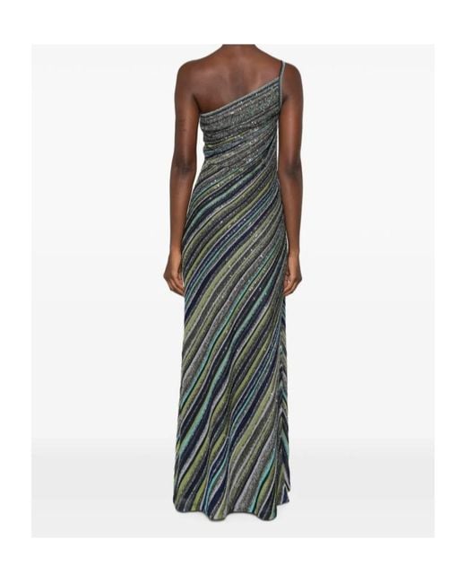Missoni Green Sequin Embellished One-Shoulder Midi Dress