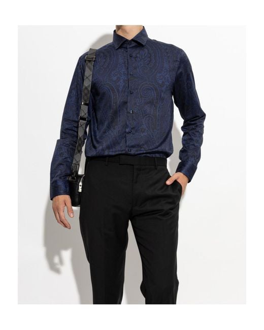 Etro Blue Collared Long-Sleeved Shirt for men