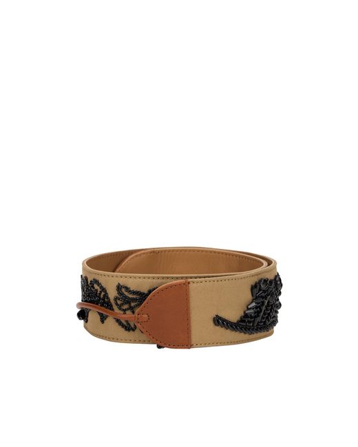 Dries Van Noten Brown Embellished Embroidery Belt