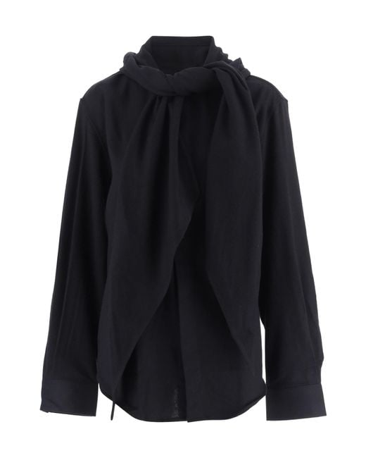 ALAINPAUL Blue Draped Scarf Detail Shirt