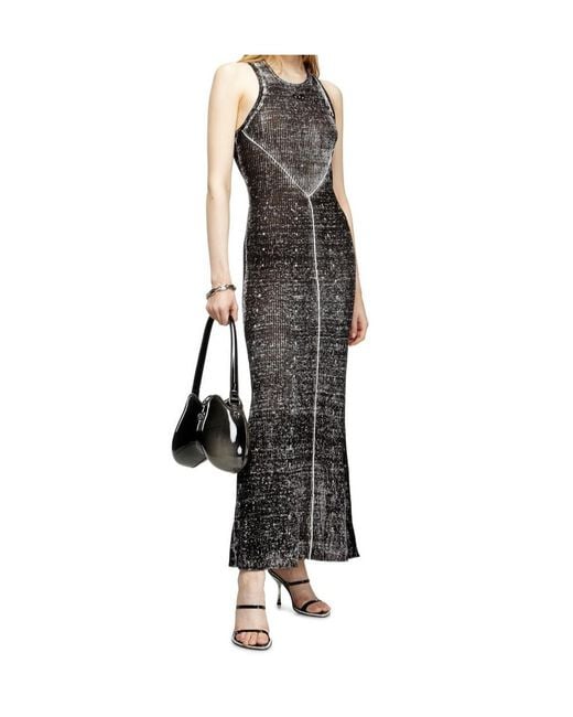 DIESEL Black Midi Dress Made Of Linen Yarn