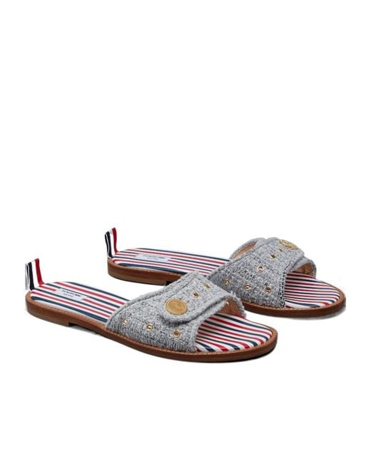 Thom Browne White Tweed Slip-On Sandals