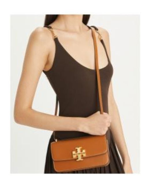 Tory Burch Brown Convertible Eleanor Foldover Top Small Shoulder Bag