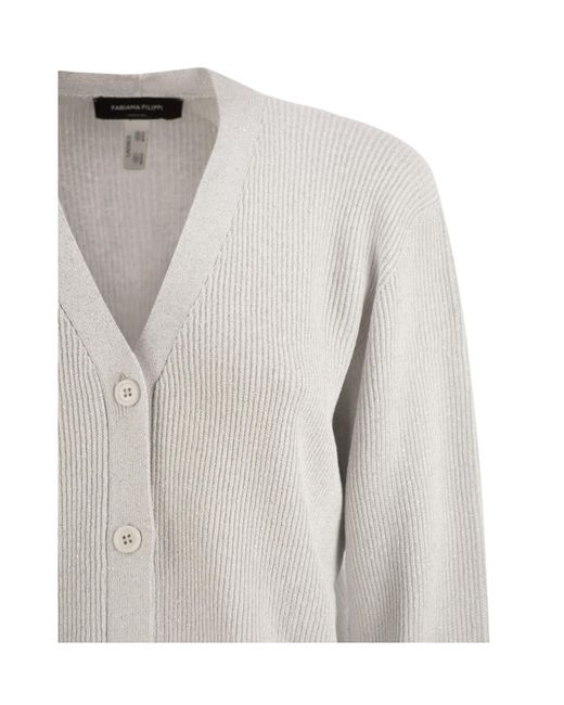 Fabiana Filippi White V-Neck Ribbed Cardigan