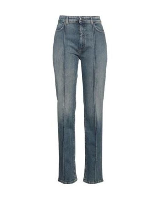 Sportmax Blue High Waist Vertical Seam Straight-Leg Washed Denim Jeans