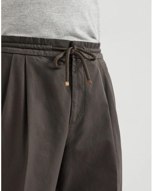 Brunello Cucinelli Gray Garment-Dyed Twisted Cotton Gabardine Trousers With Drawstring And Double Pleats for men