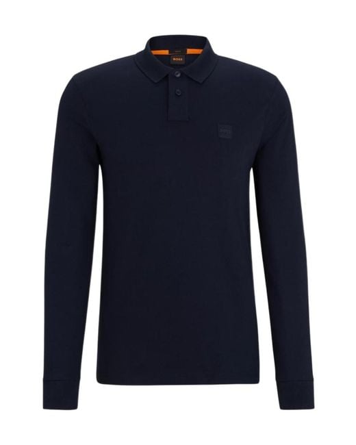 Boss Blue Boss Logo Embroidered Polo Shirt for men