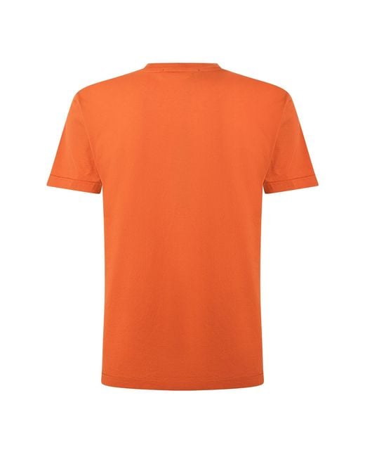 Stone Island Orange Cotton Compass Logo Patch T-Shirt for men