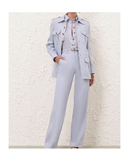 Zimmermann Blue Long-Sleeved Collared Shirt