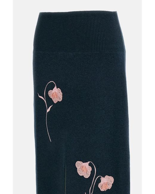 Erdem Blue Flower-Embroidered Skirt