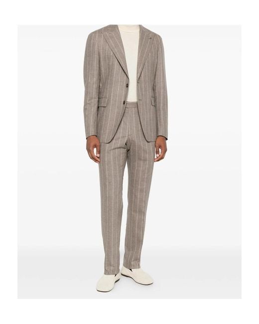 Tagliatore Brown Long-Sleeved Suit Jacket And Trousers Set for men