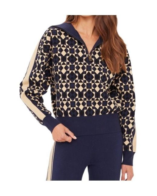The Upside Blue Geometric Zip Sweater