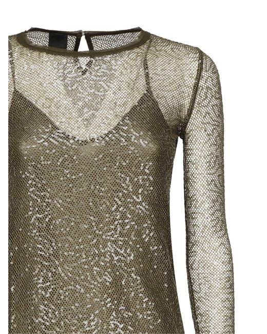 Pinko Natural Sequinned Long-Sleeve Maxi Dress