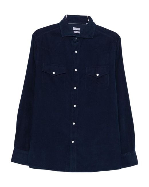 Brunello Cucinelli Blue Long Sleeved Button-Up Shirt for men
