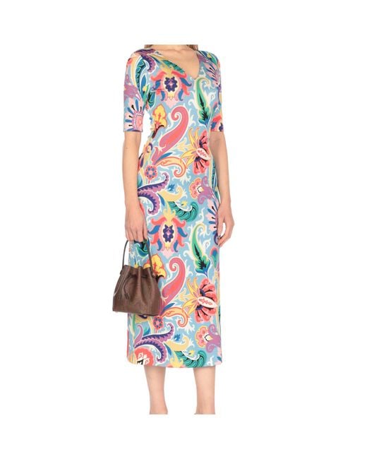 Etro White Paisley V-Neck Midi Dresse