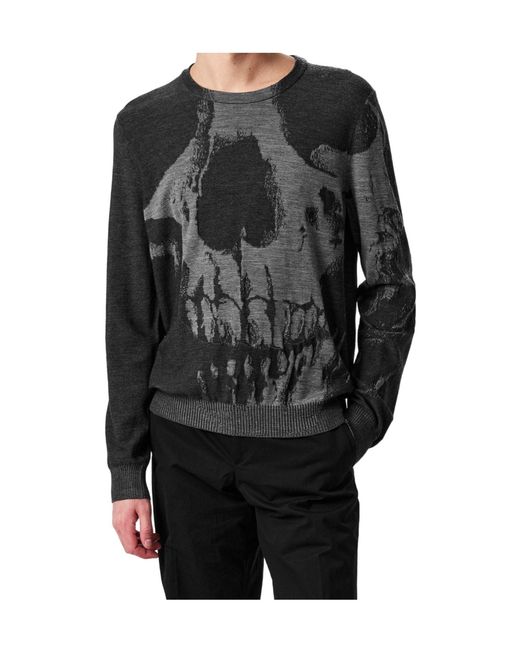 McQueen Gray Crew Neck Long-Sleeve Knit Sweater for men