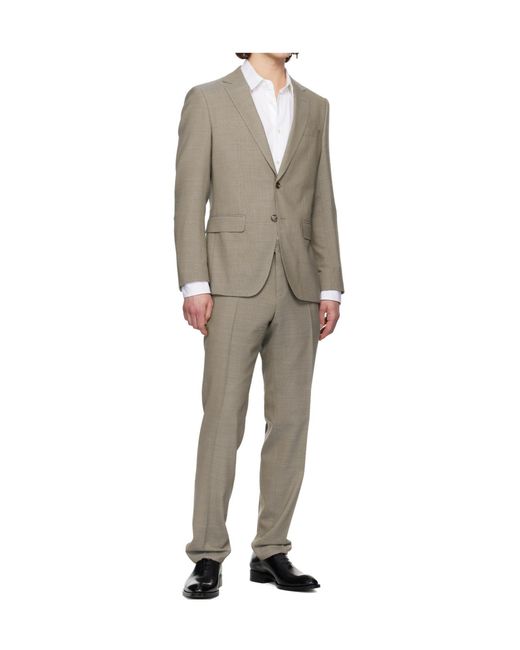 Boss Gray Long-Sleeved Wool Blend Suit for men