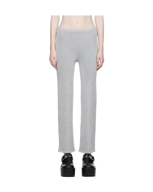 Pushbutton Gray Ribbed Knit Casual Pants