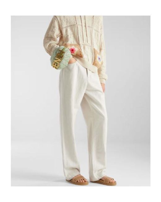 Fendi White Logo Detailed Straight-Leg Jeans