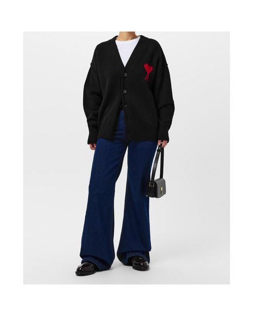 AMI Black V-Neck Knit Cardigan