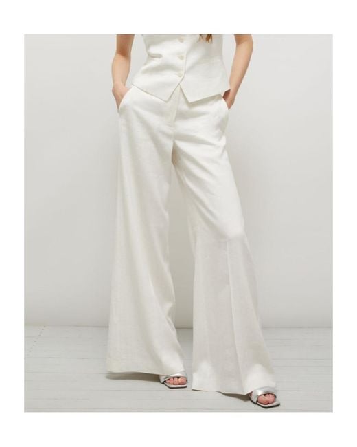 Marella White Lurex-Adorned Pinstripe Wide-Leg Trousers