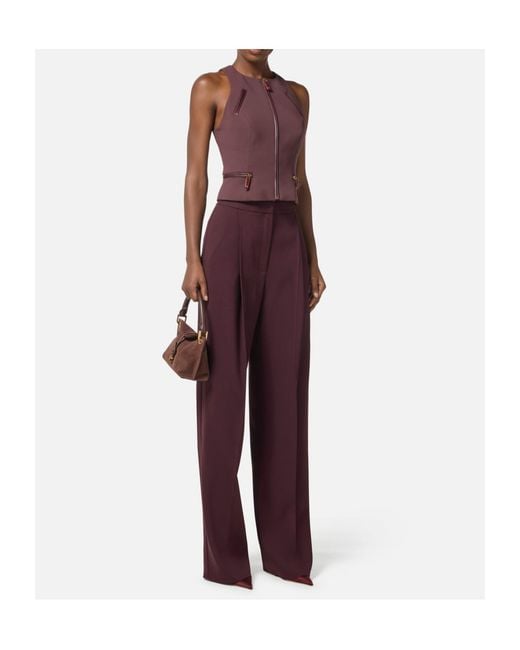 Elisabetta Franchi Purple Zip Detailed Double-Layer Crêpe Top