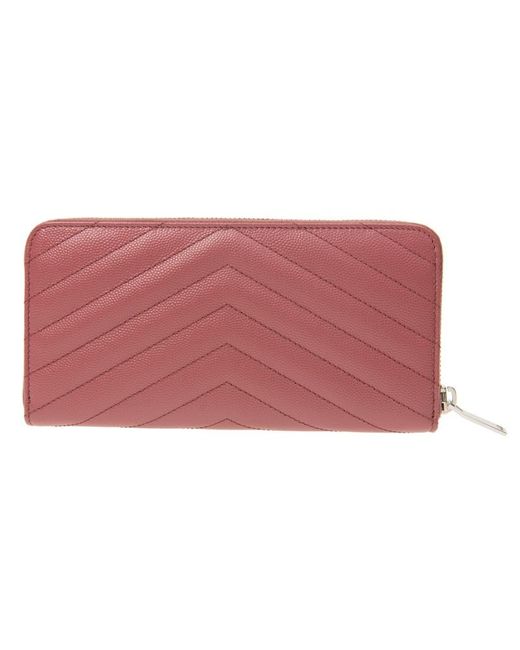 Saint Laurent Pink Monogram Zipper Wallet