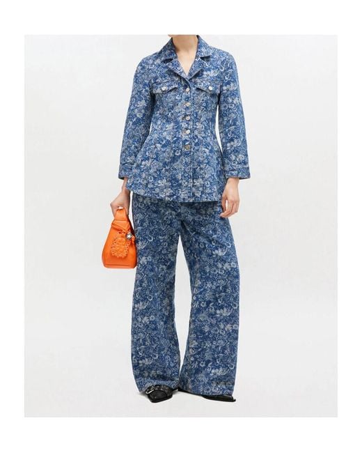 Ganni Blue Tapestry Denim Blazer